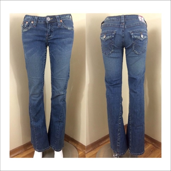 Vintage new True Religion Bridget stone & tint distressed frayed bootleg denim - Picture 1 of 7